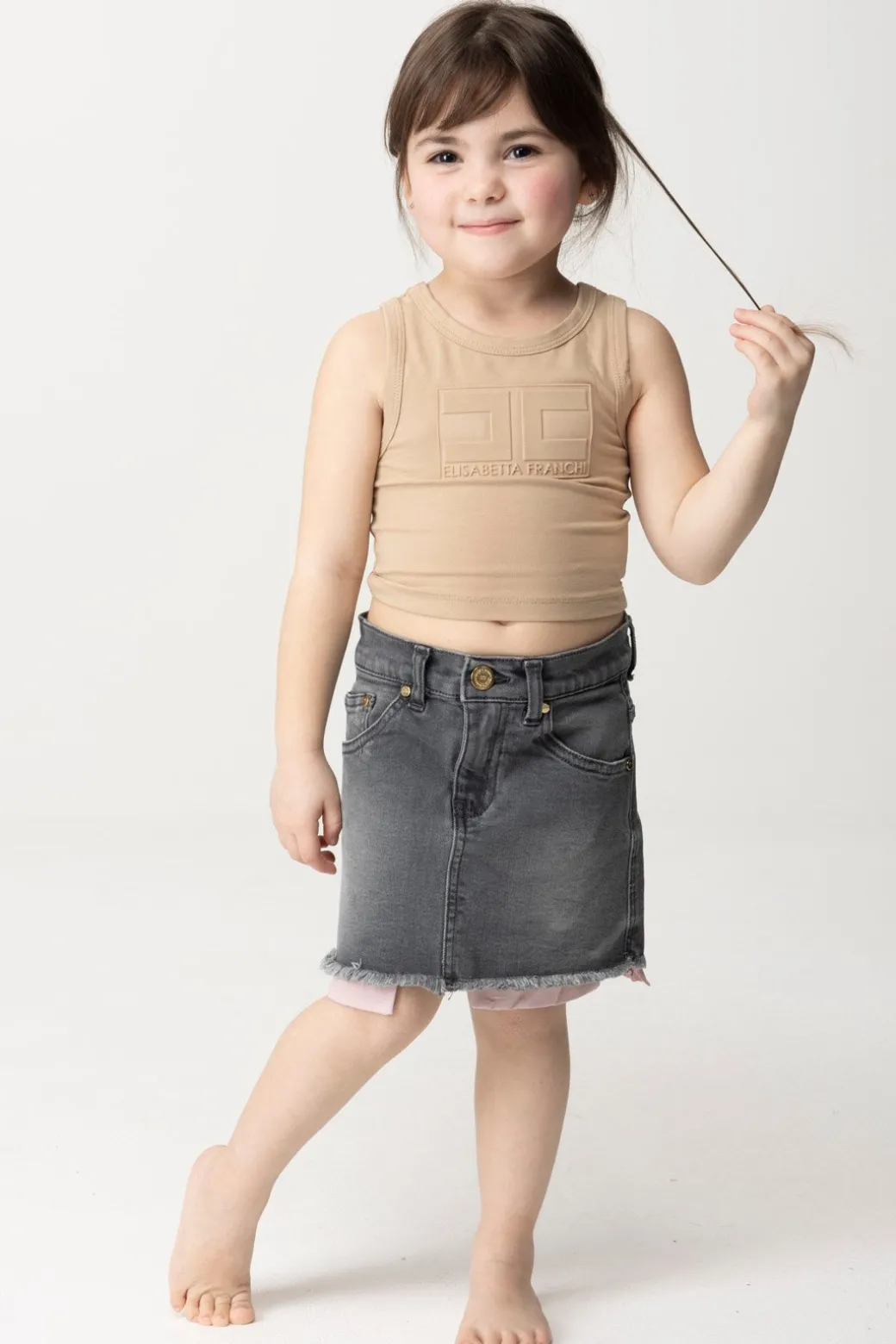 Elisabetta Franchi Bambina Canotta con Etichetta Logo Sul Retro