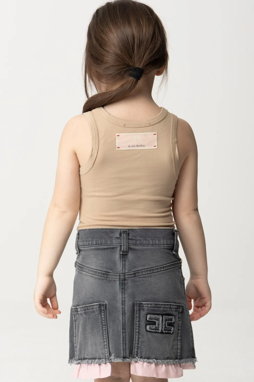 Elisabetta Franchi Bambina Canotta con Etichetta Logo Sul Retro