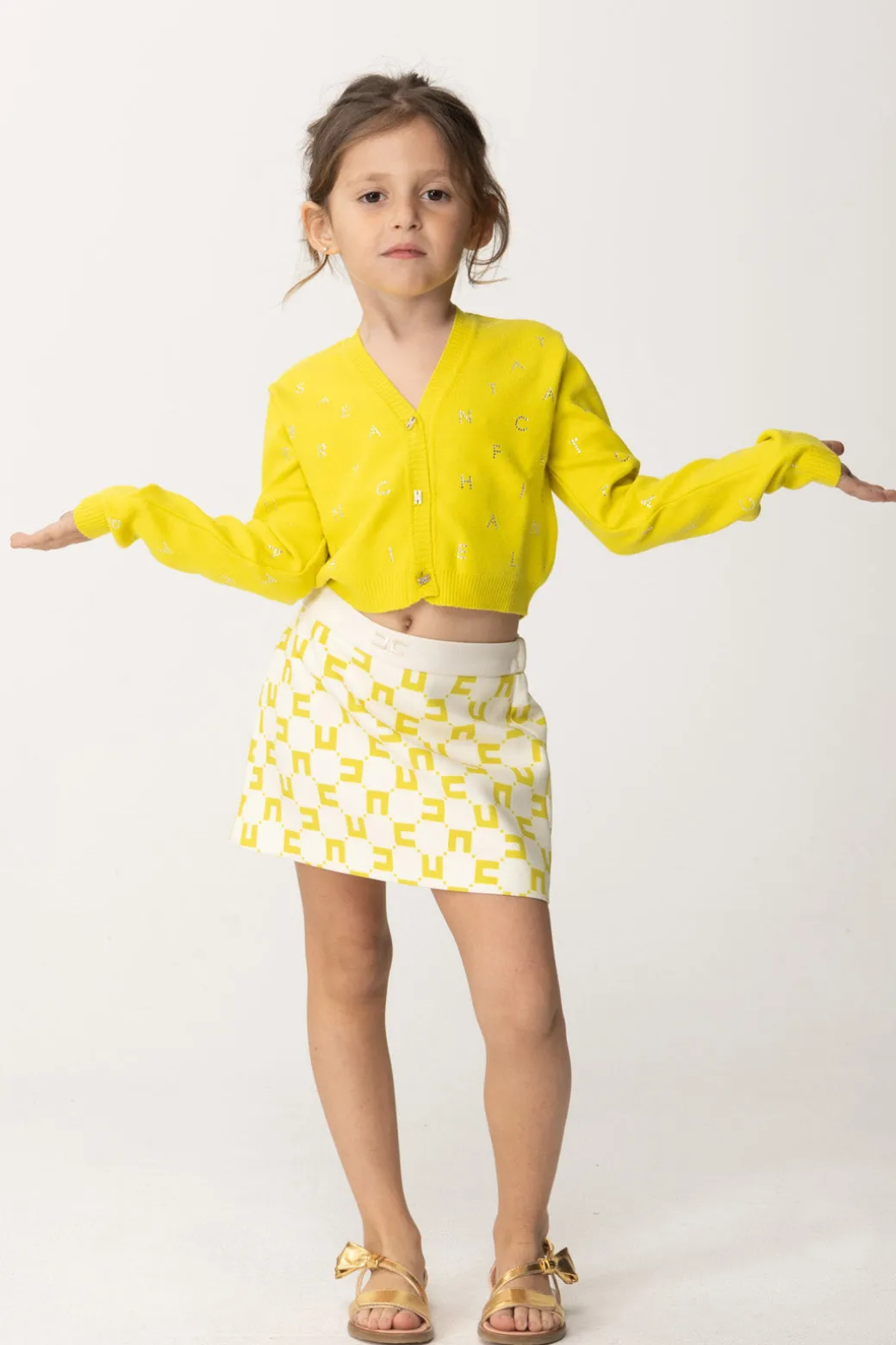 Elisabetta Franchi Bambina Cardigan con Lettering In Strass