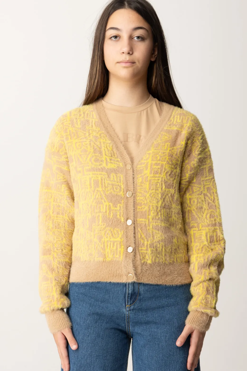 Elisabetta Franchi Bambina Cardigan Corto con Logo Lettering