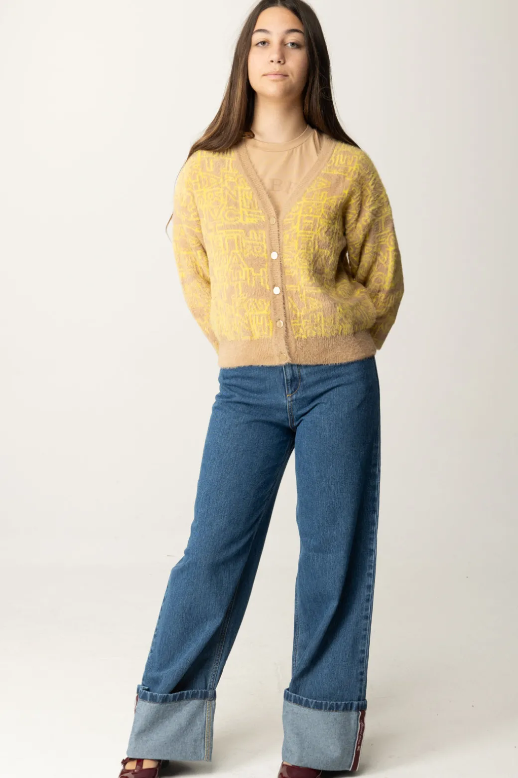 Elisabetta Franchi Bambina Cardigan Corto con Logo Lettering