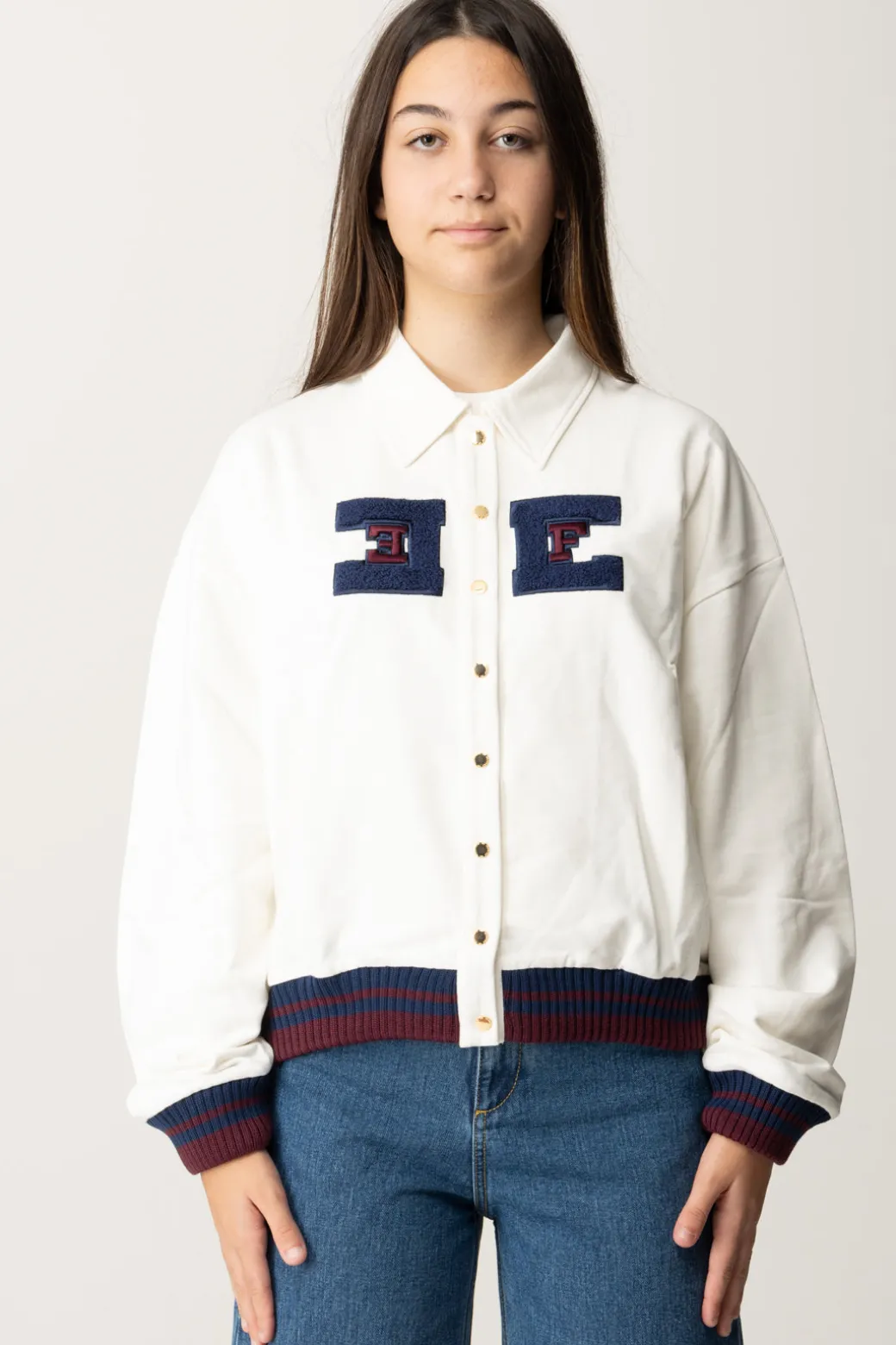 Elisabetta Franchi Bambina Felpa con Bottoni con Logo College
