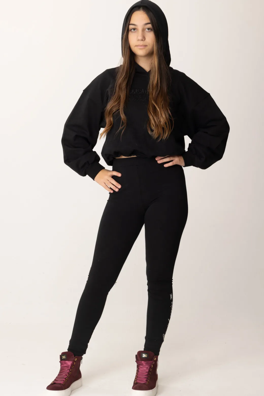 Elisabetta Franchi Bambina Felpa Crop con Ricamo Logo
