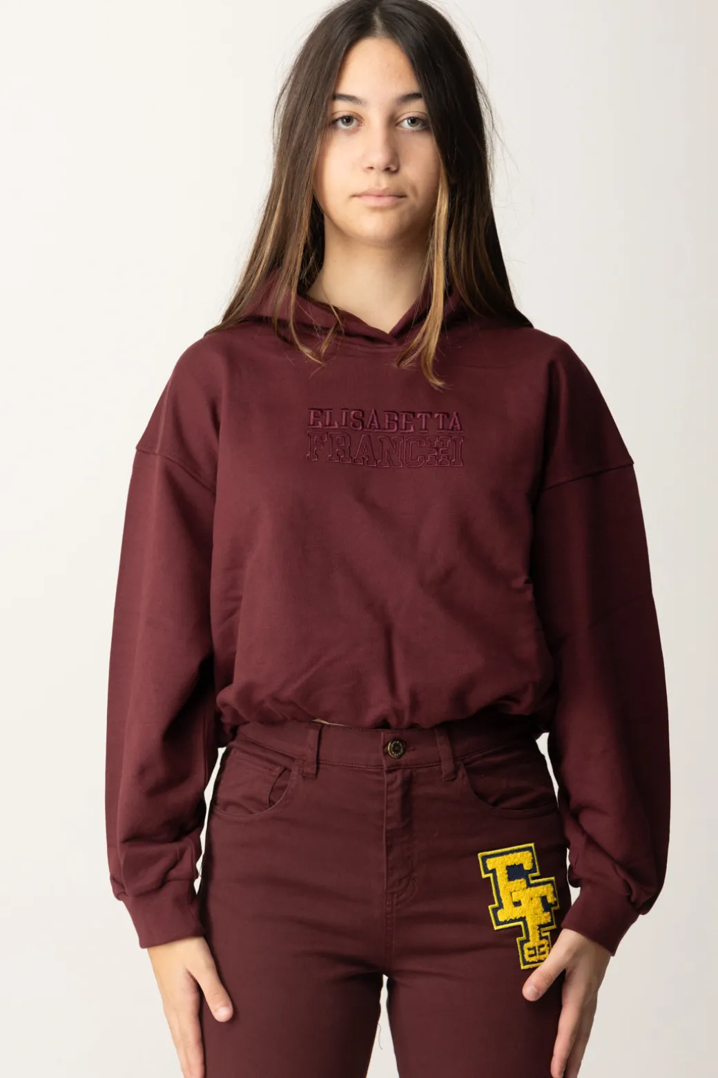 Elisabetta Franchi Bambina Felpa Crop con Ricamo Logo
