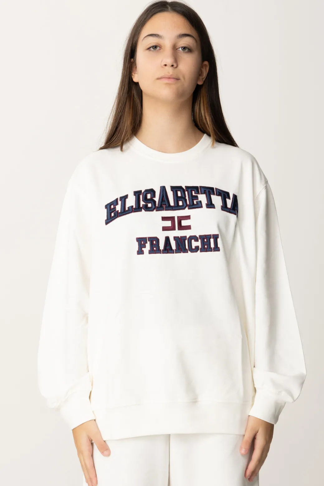 Elisabetta Franchi Bambina Felpa Over con Ricamo Logo In Stile College