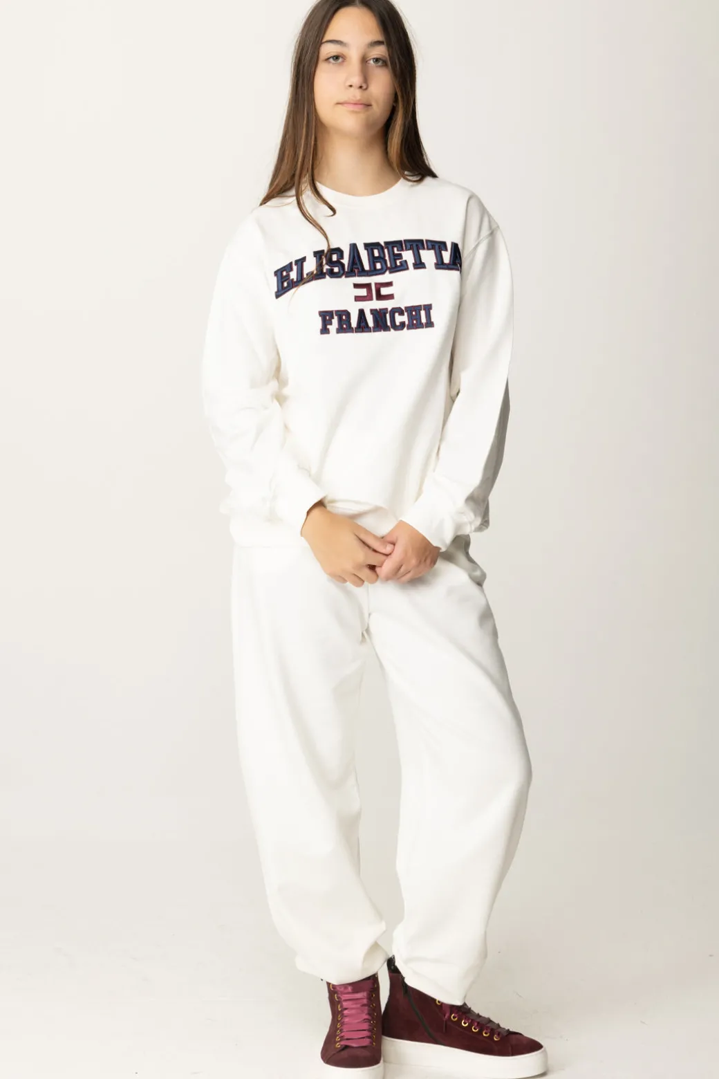Elisabetta Franchi Bambina Felpa Over con Ricamo Logo In Stile College