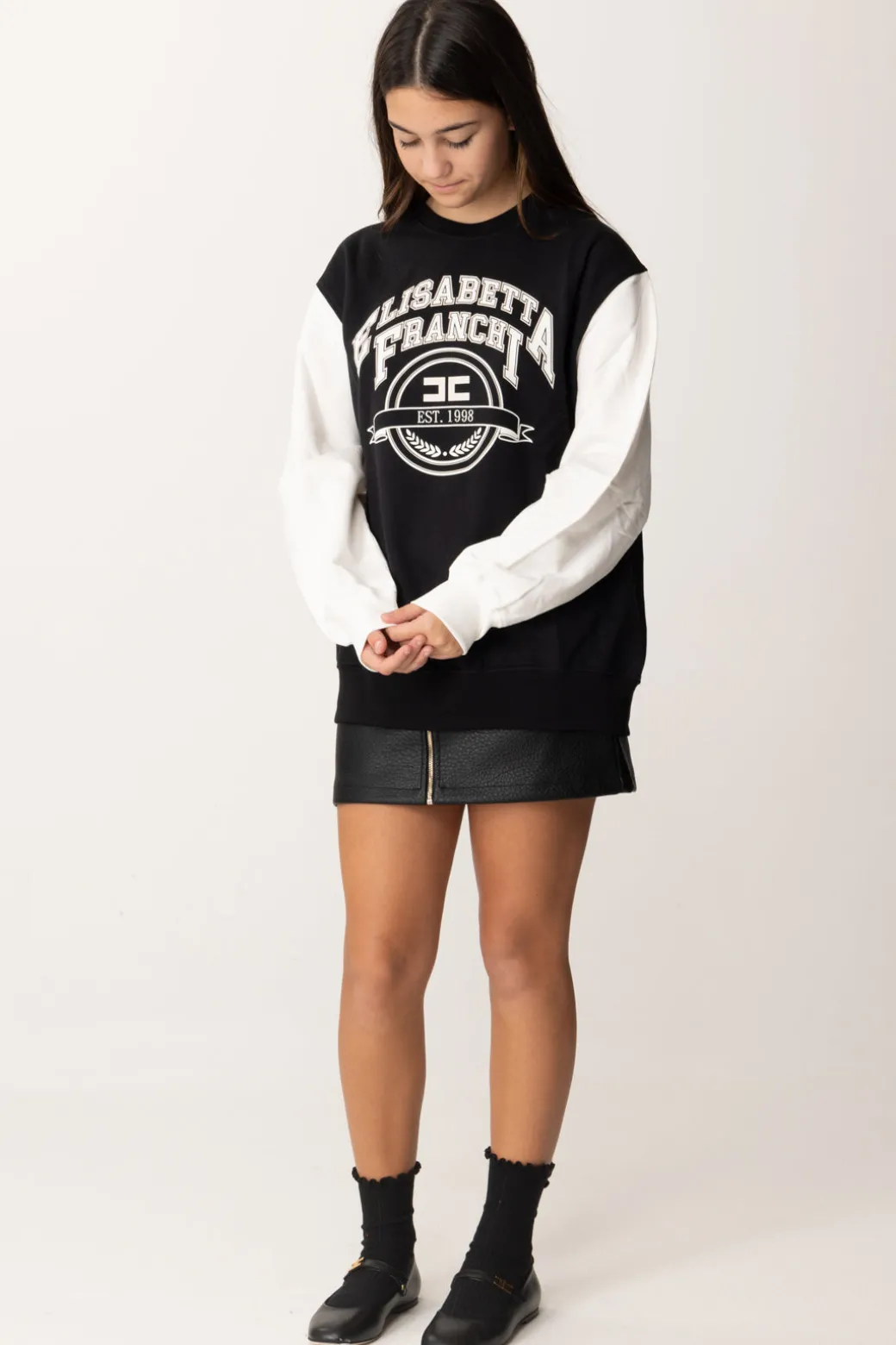 Elisabetta Franchi Bambina Felpa Oversize con Stampa Logo In Stile College