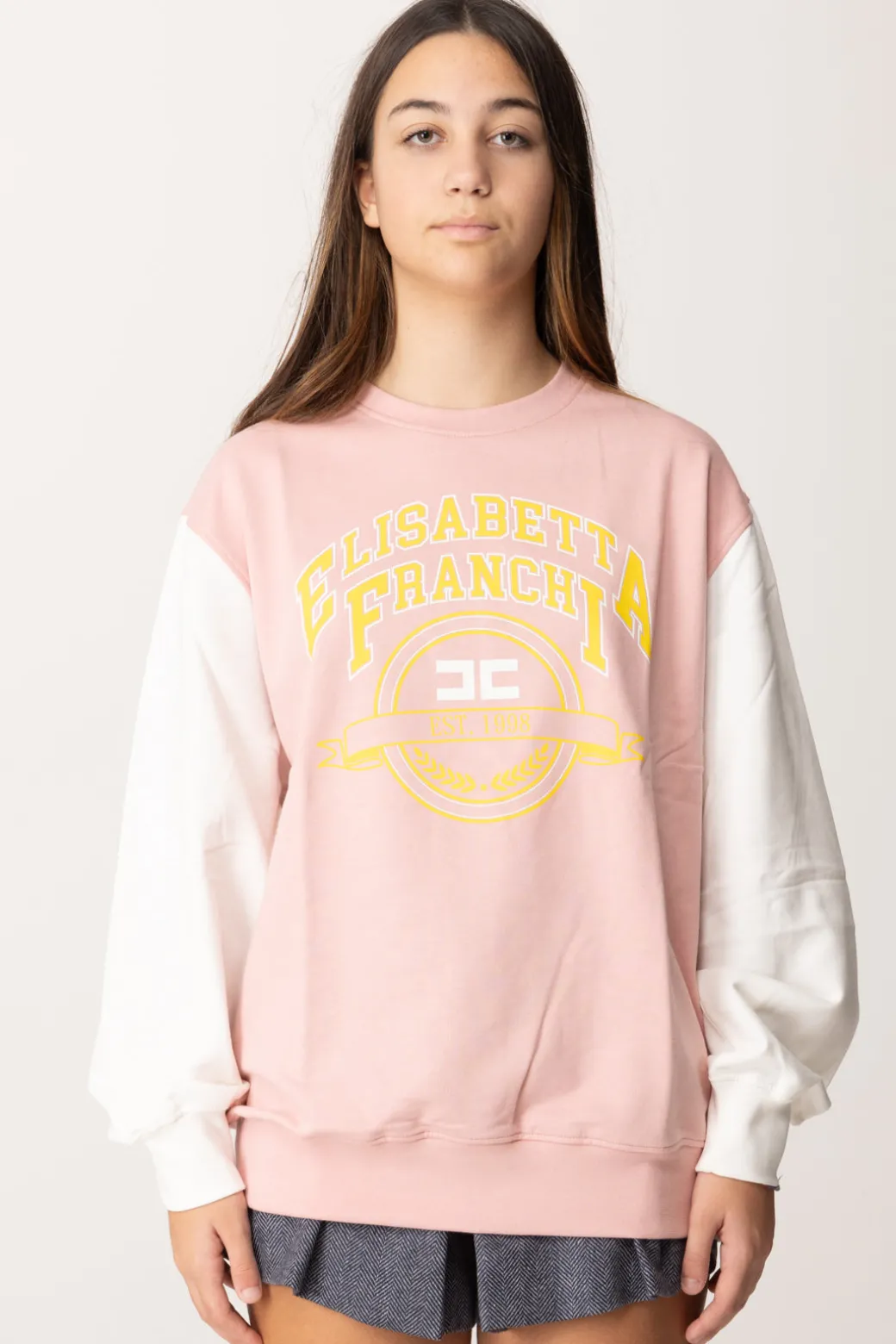 Elisabetta Franchi Bambina Felpa Oversize con Stampa Logo In Stile College
