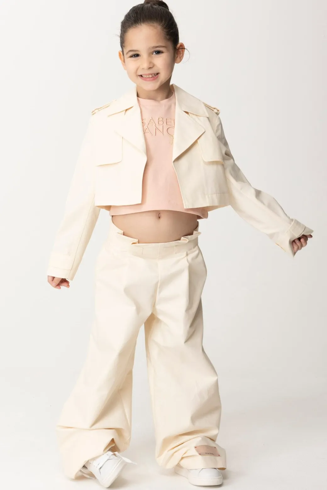 Elisabetta Franchi Bambina Giacca Crop In Canvas con Etichetta Logo
