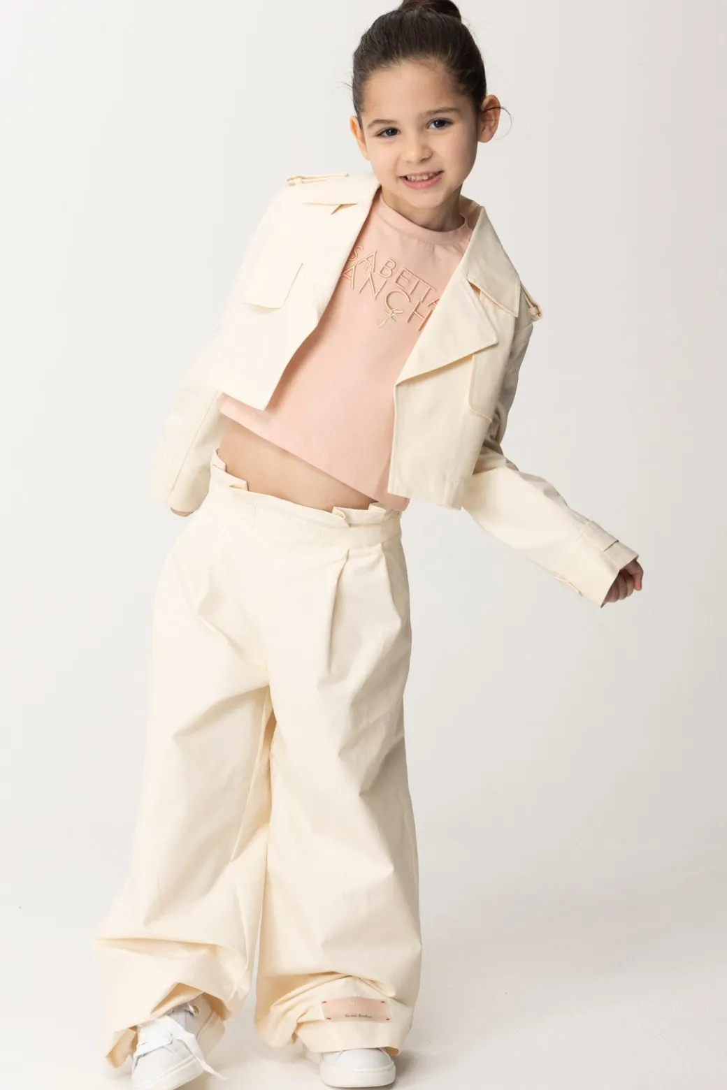 Elisabetta Franchi Bambina Giacca Crop In Canvas con Etichetta Logo