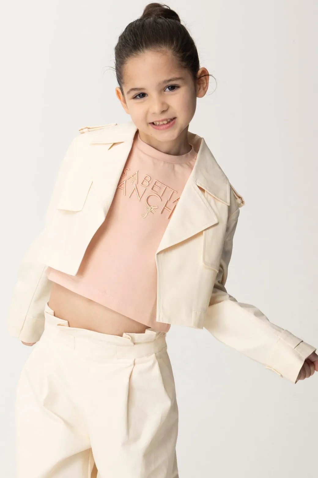 Elisabetta Franchi Bambina Giacca Crop In Canvas con Etichetta Logo