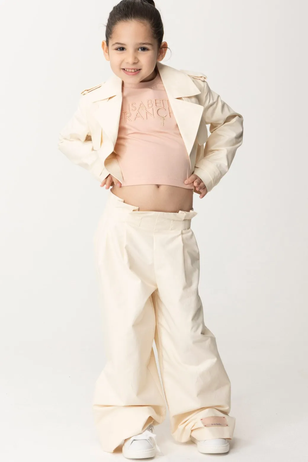 Elisabetta Franchi Bambina Giacca Crop In Canvas con Etichetta Logo
