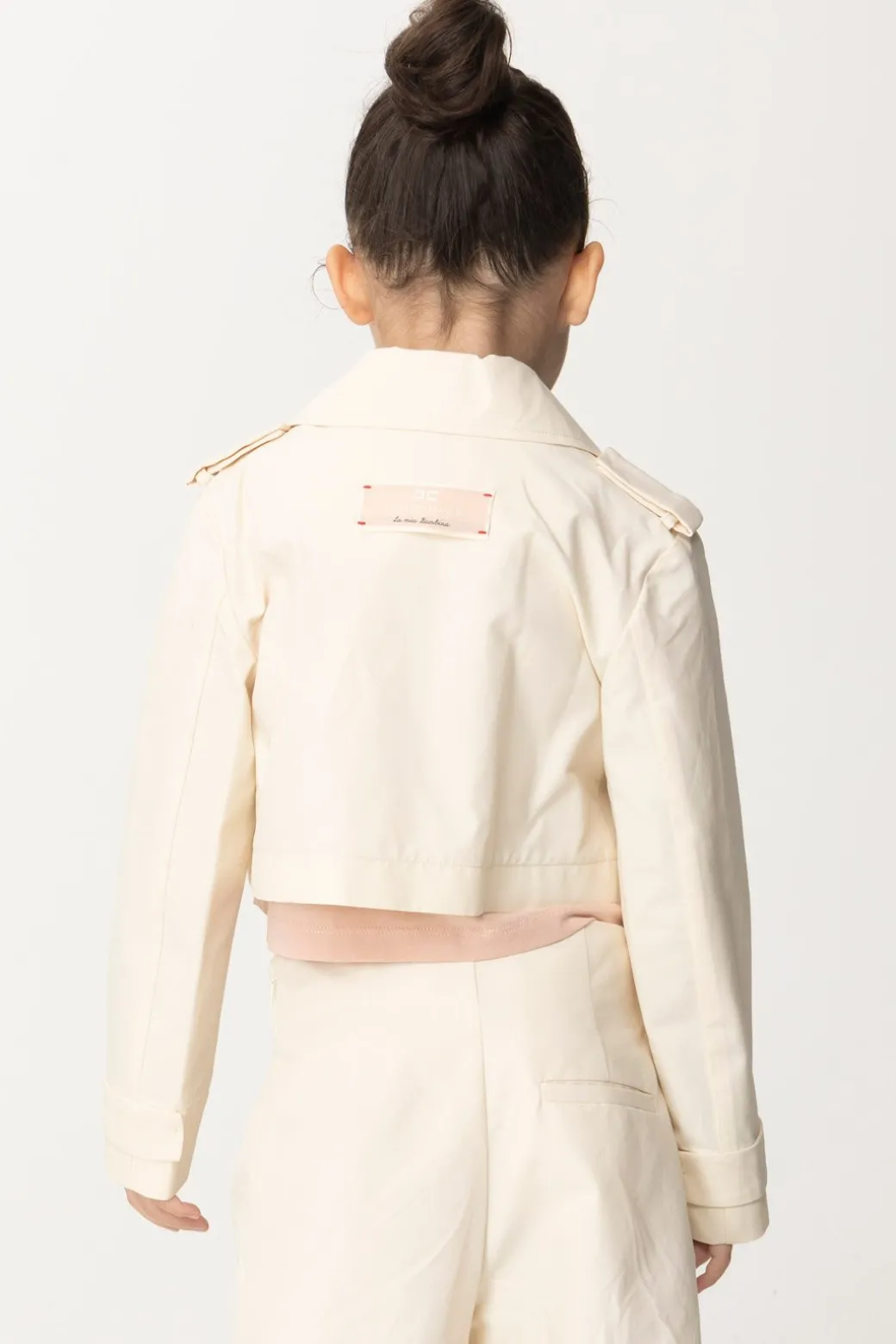 Elisabetta Franchi Bambina Giacca Crop In Canvas con Etichetta Logo