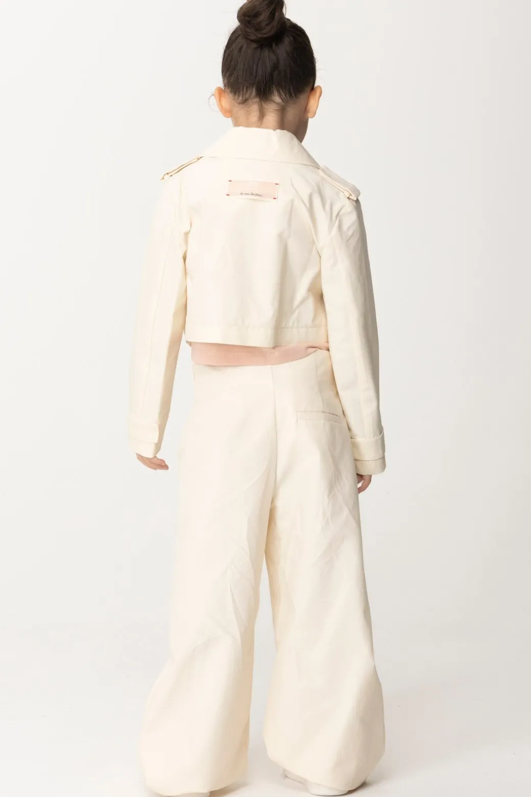 Elisabetta Franchi Bambina Giacca Crop In Canvas con Etichetta Logo
