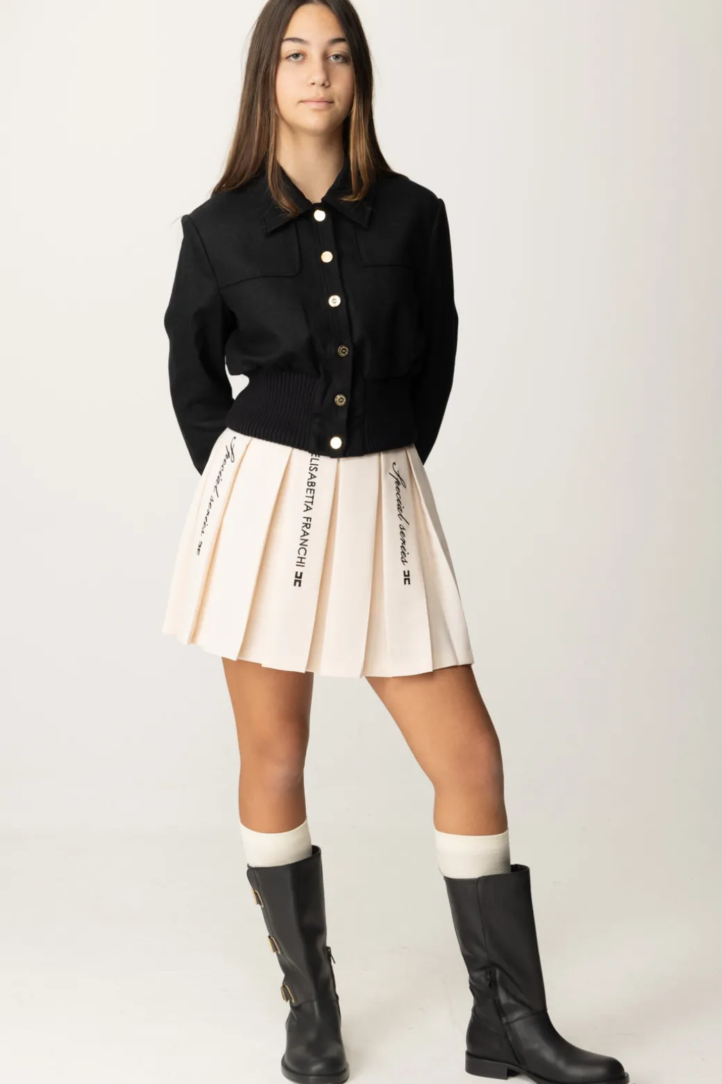 Elisabetta Franchi Bambina Gonna a Pieghe con Ricamo Special Series