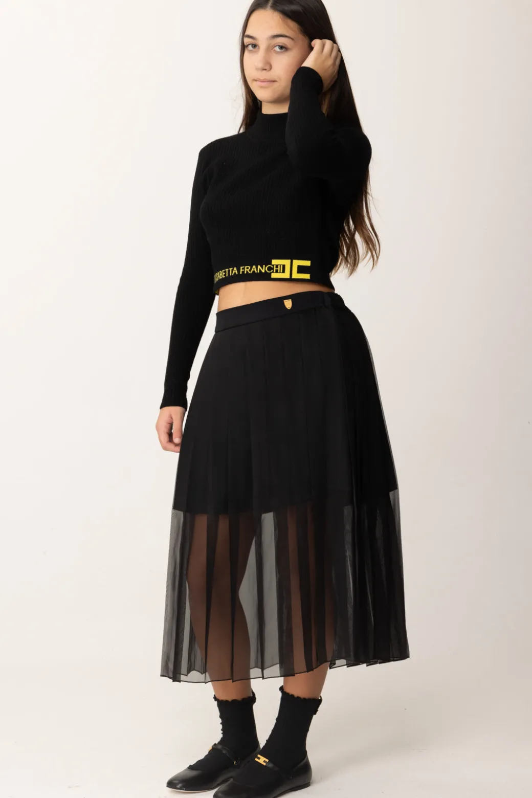 Elisabetta Franchi Bambina Gonna Plissé con Scudetto Logo