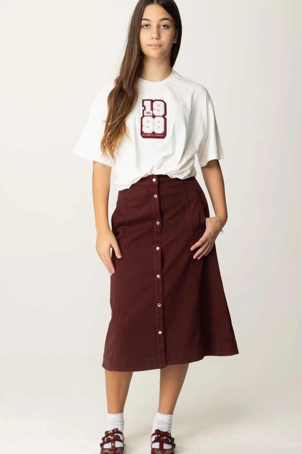 Elisabetta Franchi Bambina Gonna Svasata con Bottoncini