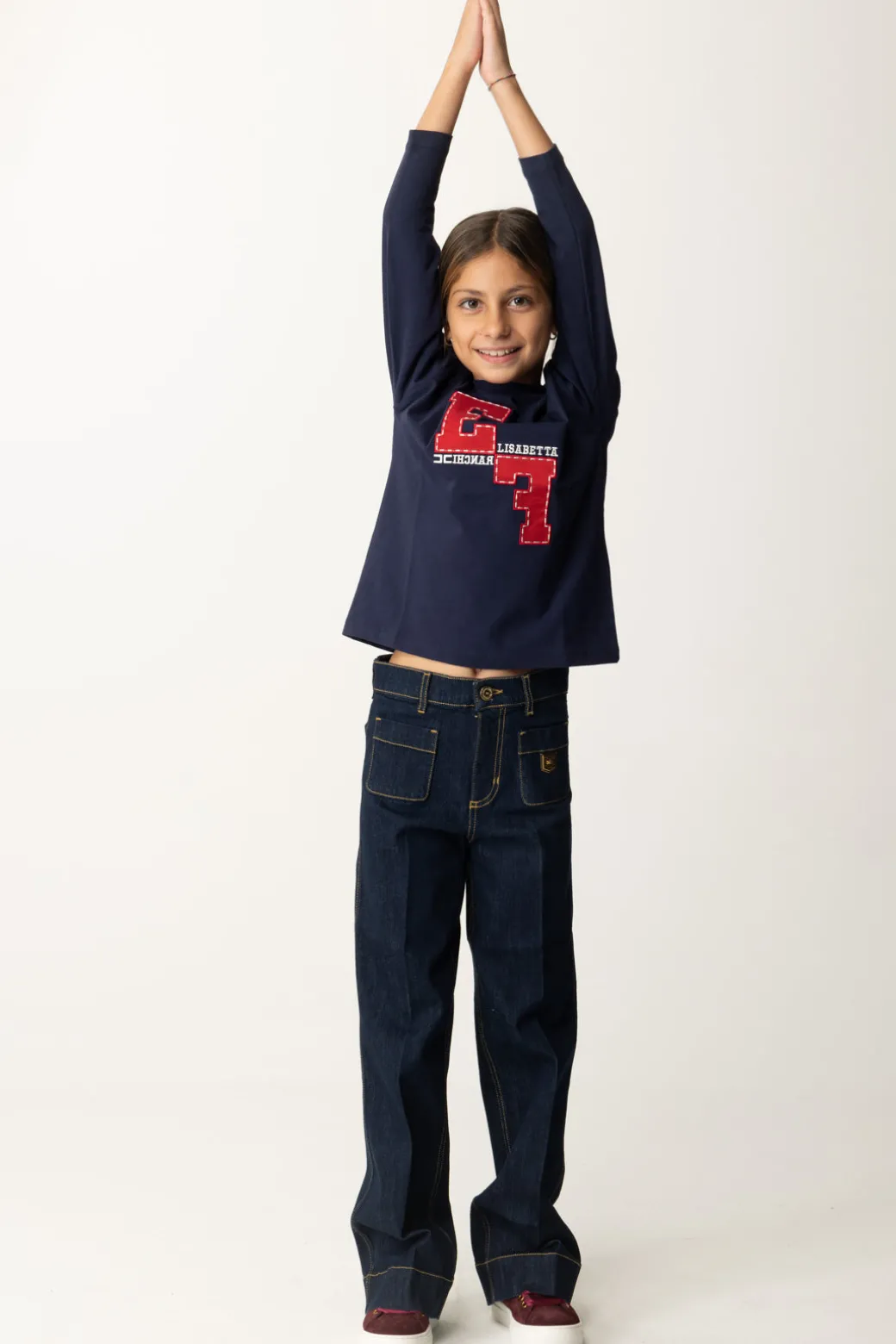 Elisabetta Franchi Bambina Jeans con Placca Logo a Scudetto