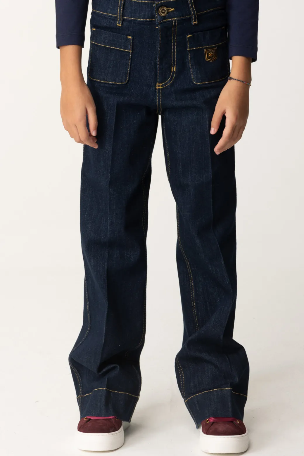 Elisabetta Franchi Bambina Jeans con Placca Logo a Scudetto