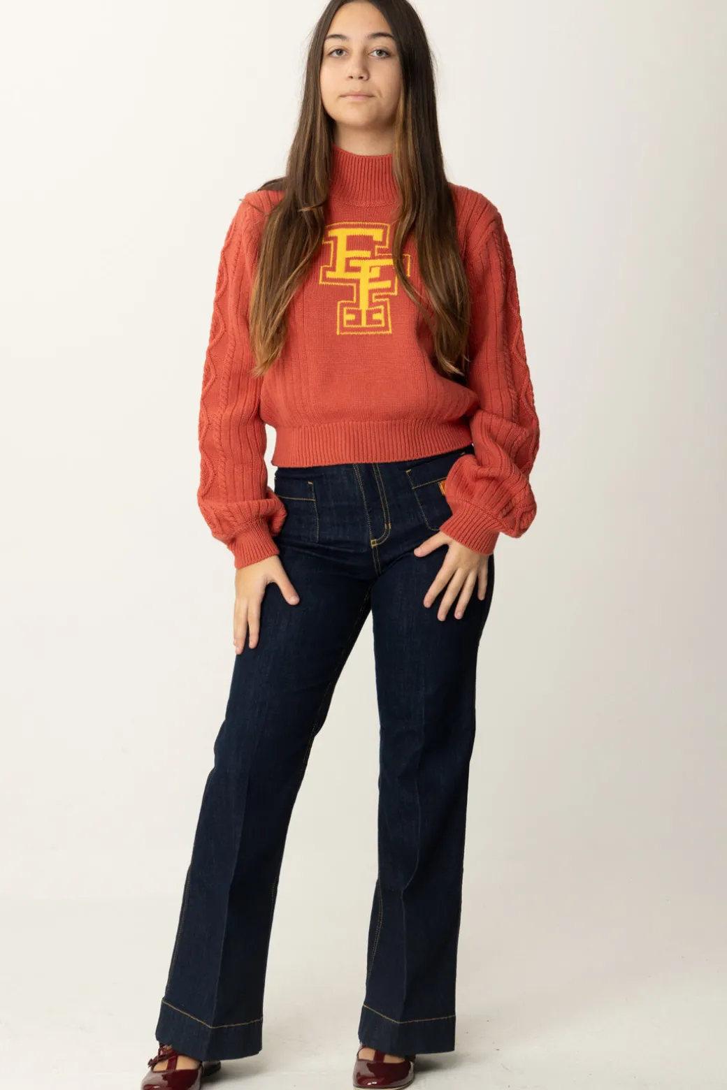 Elisabetta Franchi Bambina Jeans con Placca Logo a Scudetto
