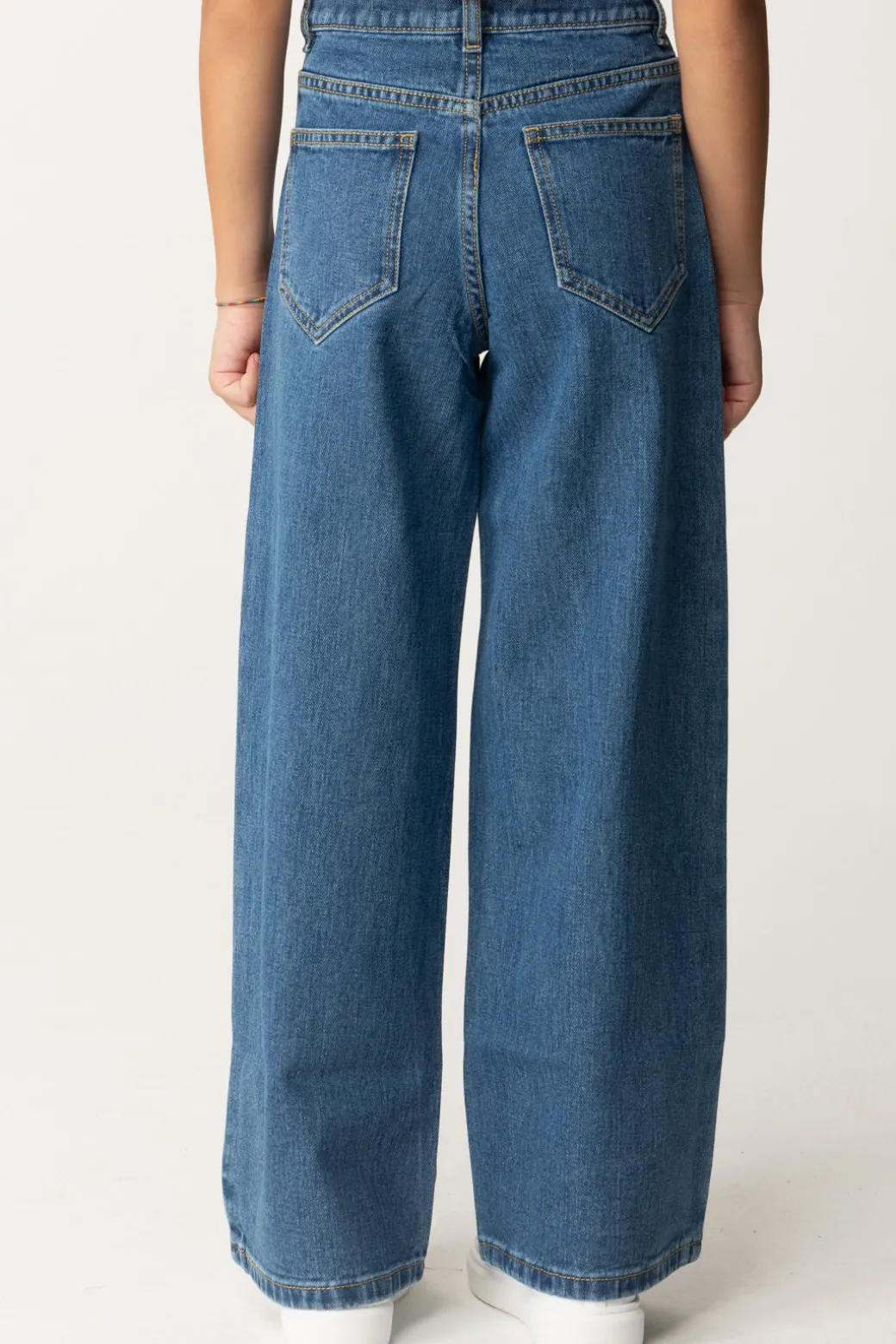 Elisabetta Franchi Bambina Jeans Wide Leg con Applicazione Strass Logo