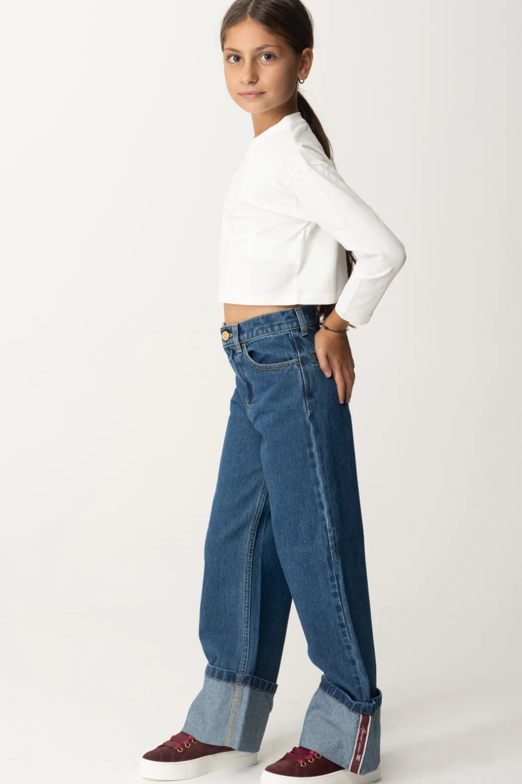 Elisabetta Franchi Bambina Jeans Wide Leg con Risvolto