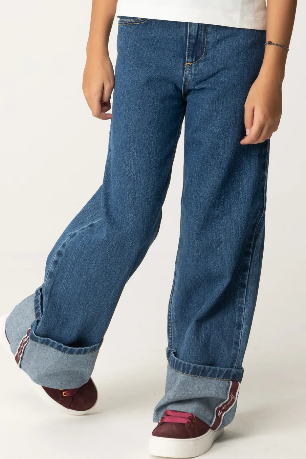 Elisabetta Franchi Bambina Jeans Wide Leg con Risvolto