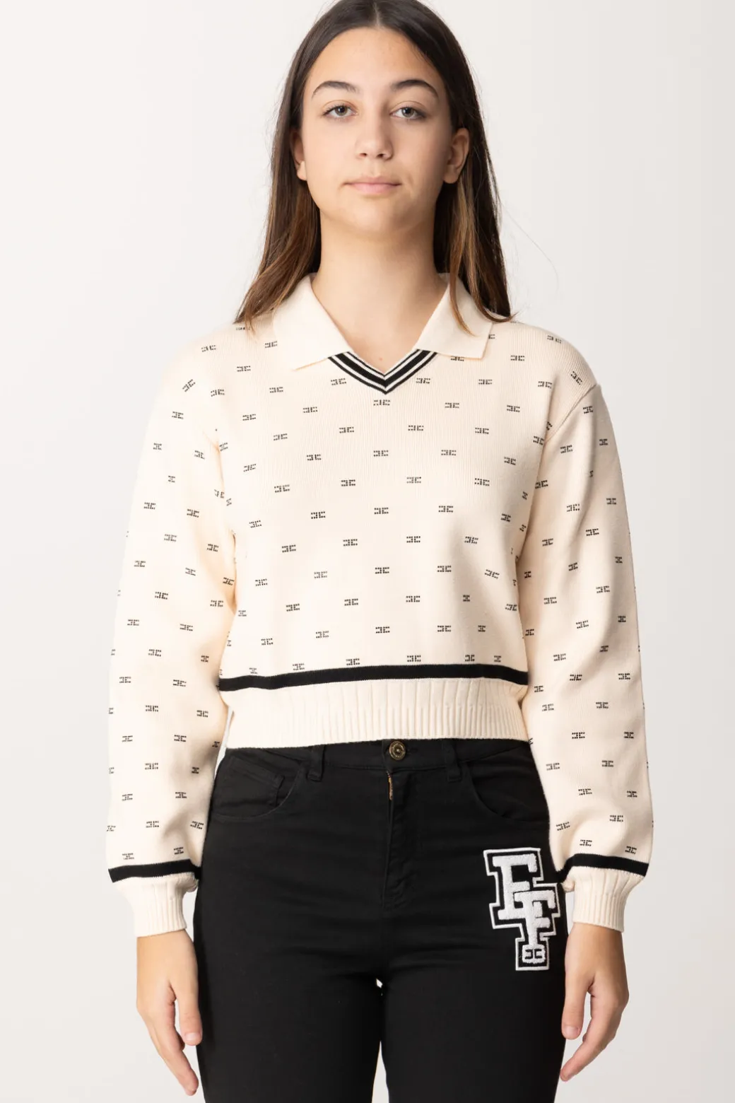 Elisabetta Franchi Bambina Maglia con Pattern Logo In Strass