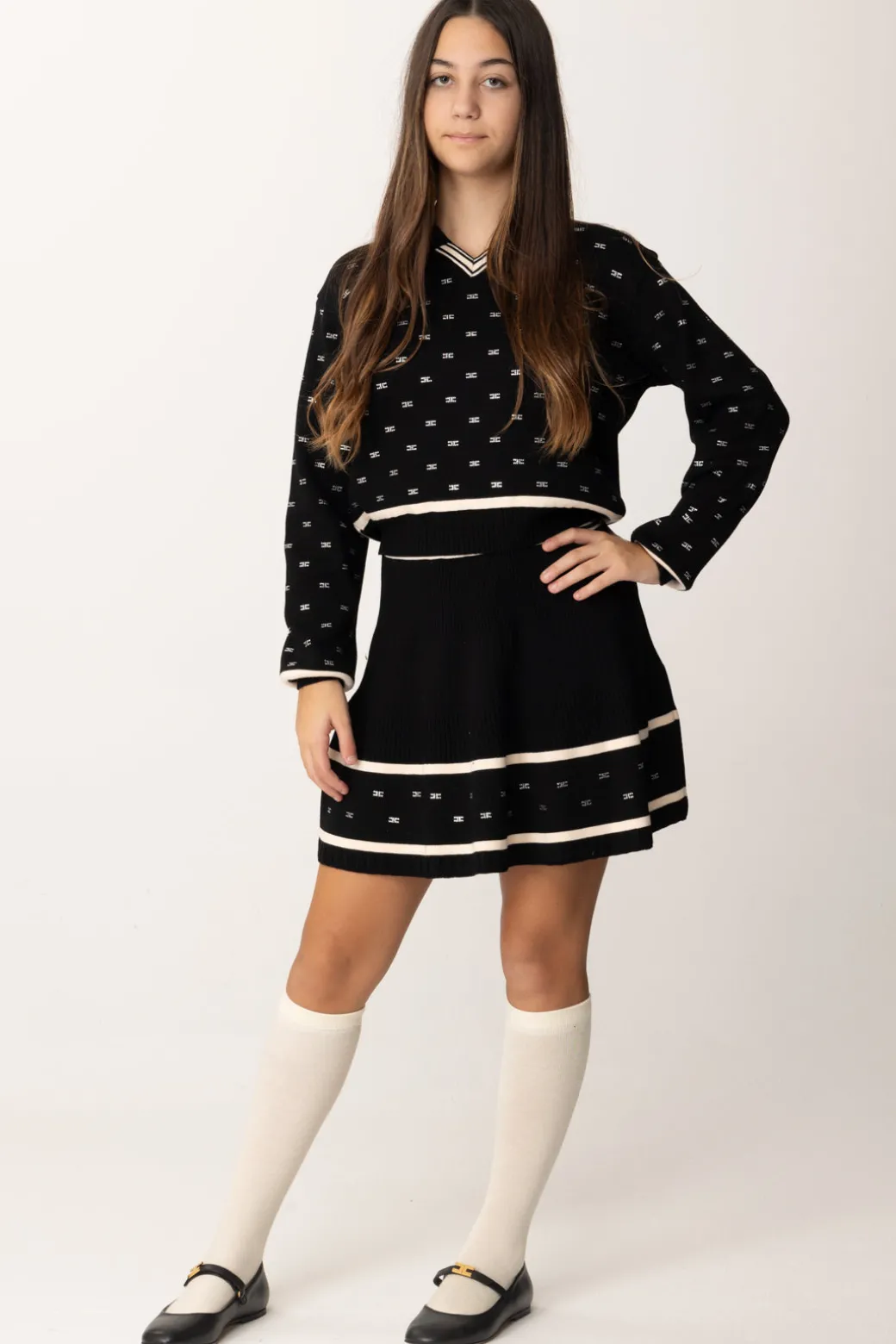 Elisabetta Franchi Bambina Maglia con Pattern Logo In Strass