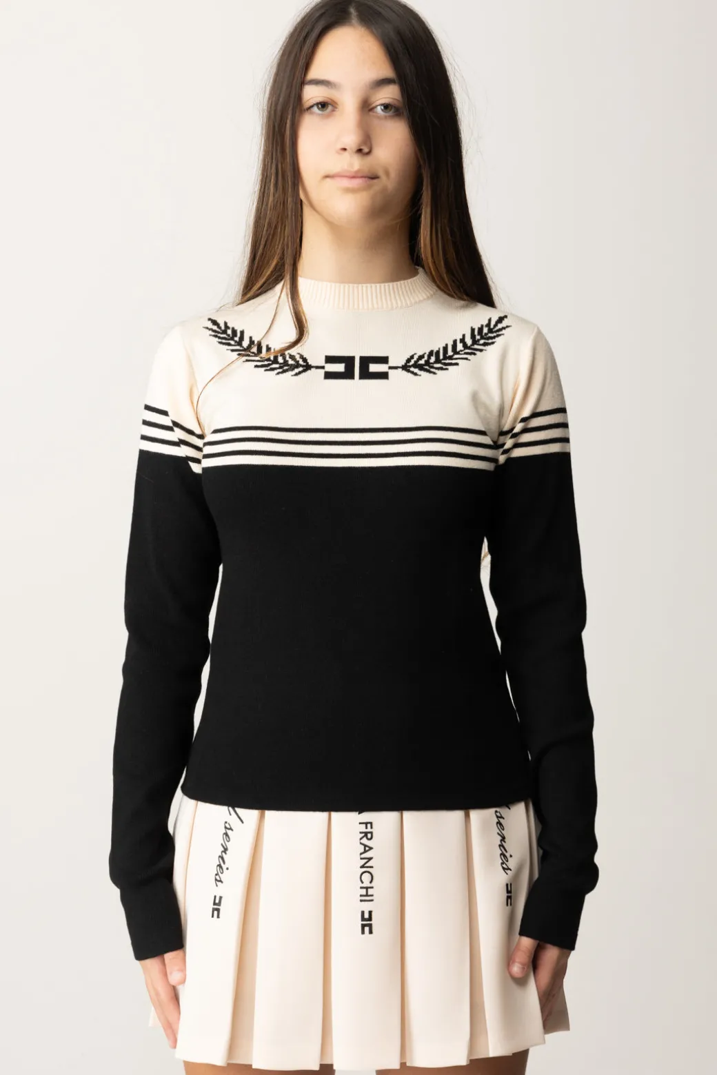 Elisabetta Franchi Bambina Maglia Girocollo con Intarsio Logo