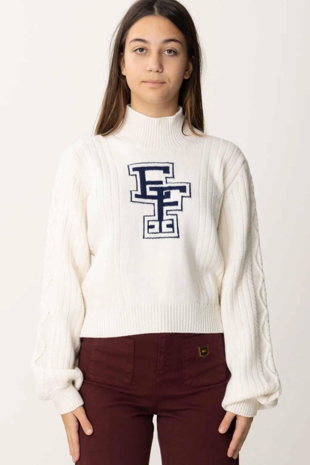 Elisabetta Franchi Bambina Maglione Dolcevita con Logo Ef