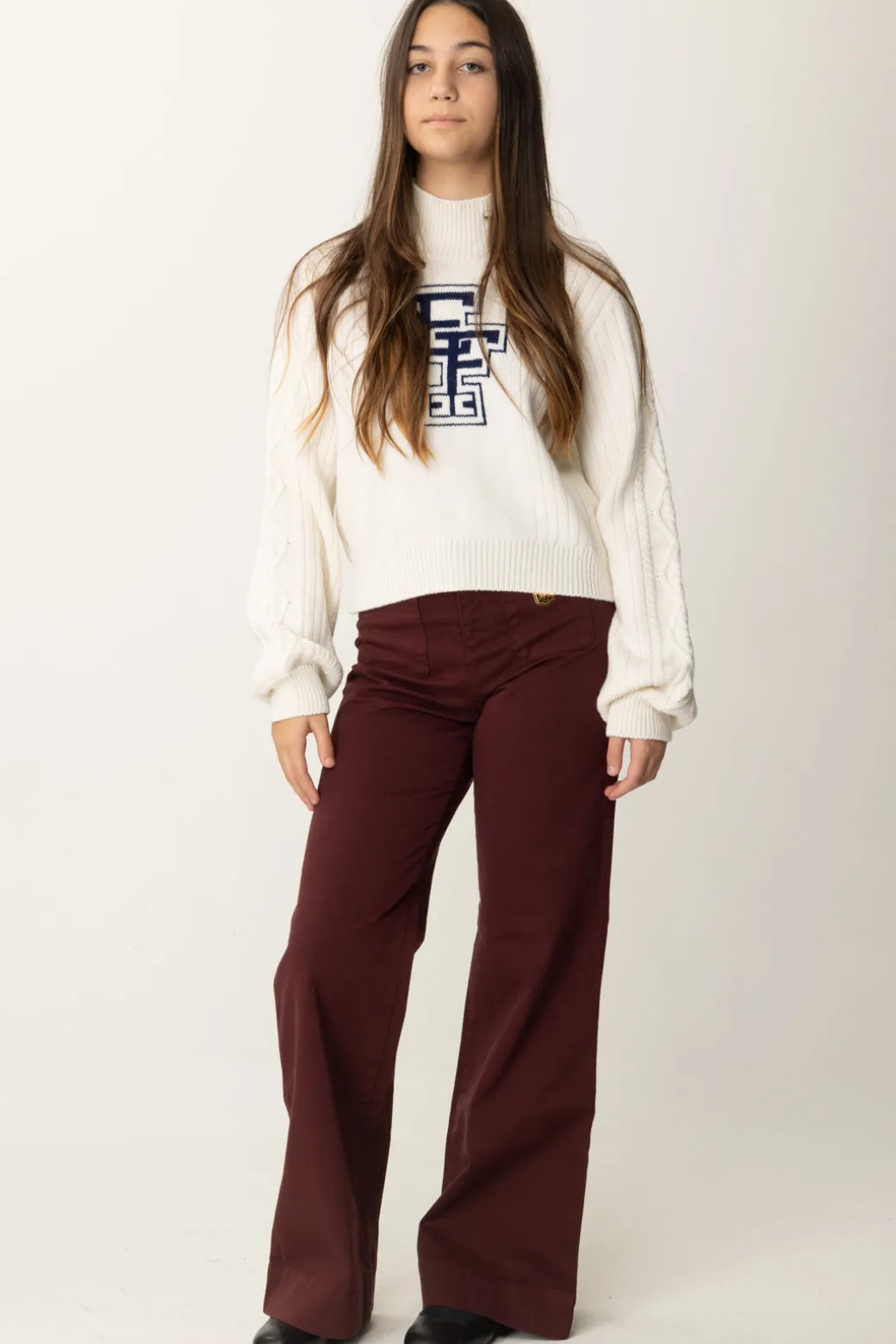 Elisabetta Franchi Bambina Maglione Dolcevita con Logo Ef
