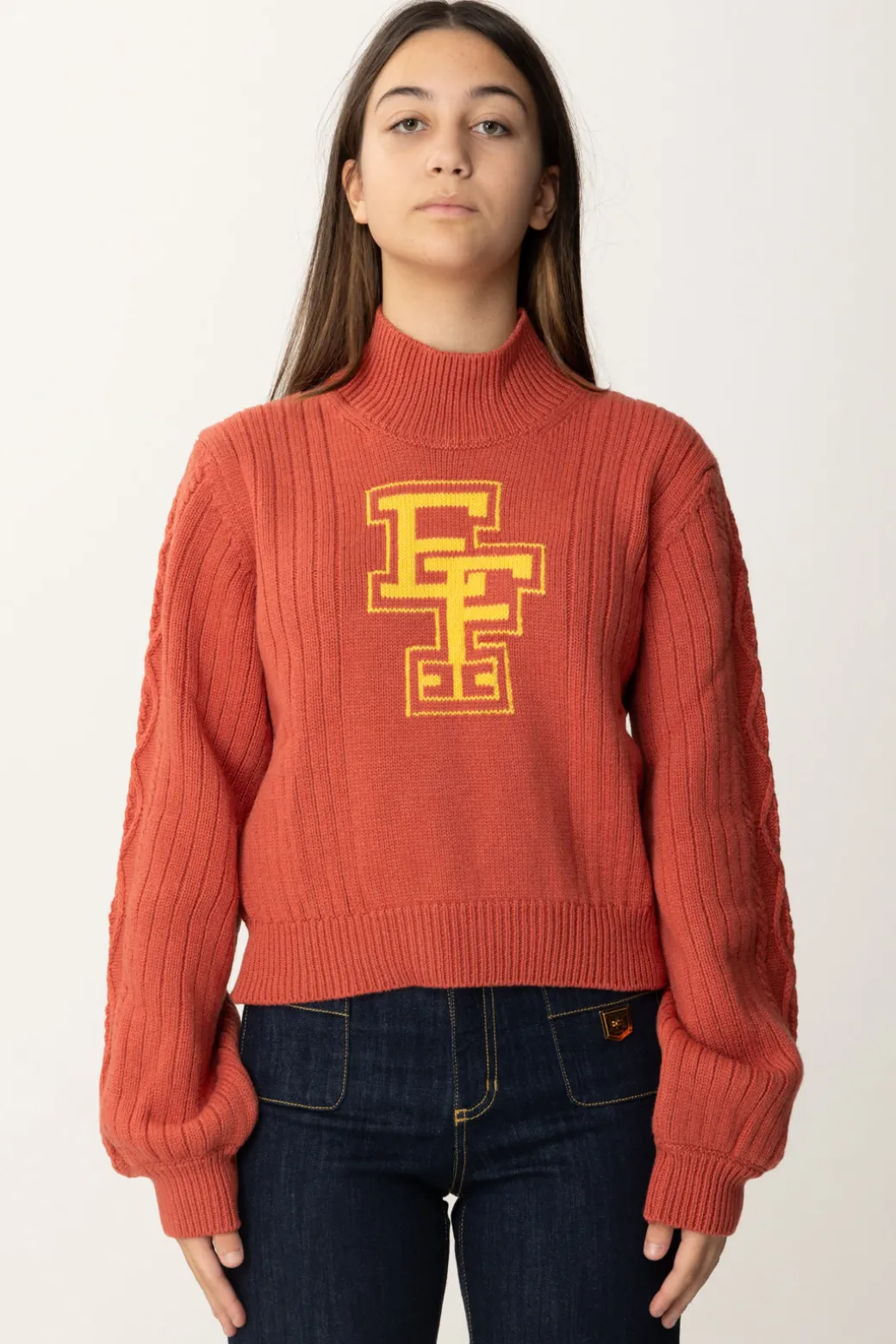 Elisabetta Franchi Bambina Maglione Dolcevita con Logo Ef