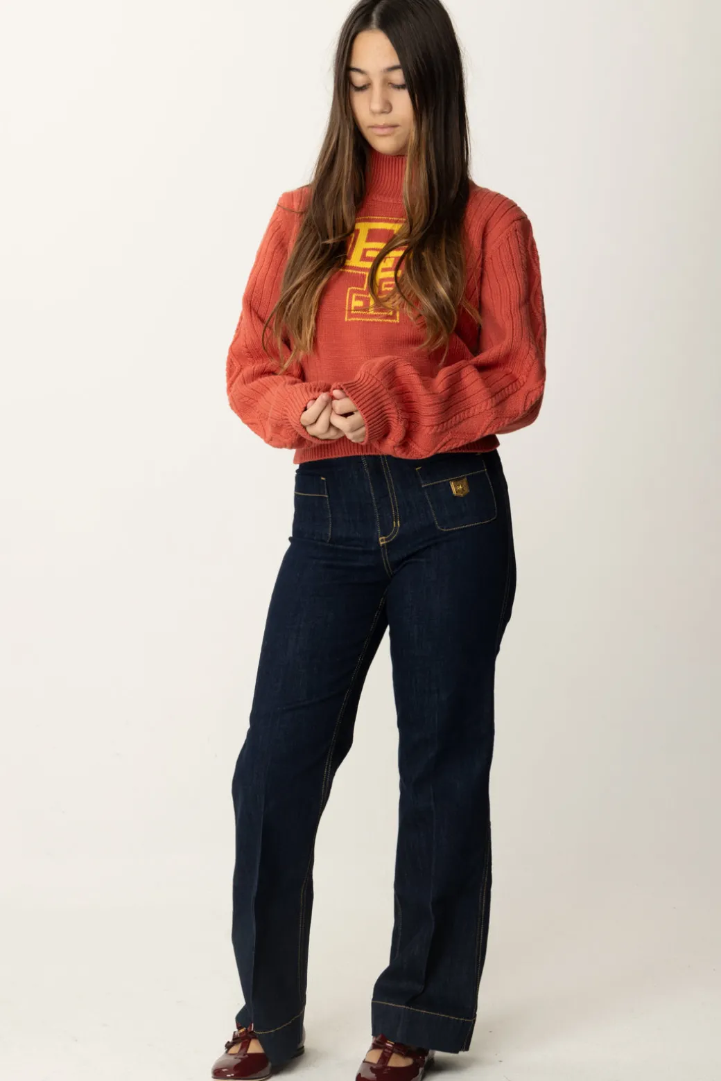 Elisabetta Franchi Bambina Maglione Dolcevita con Logo Ef
