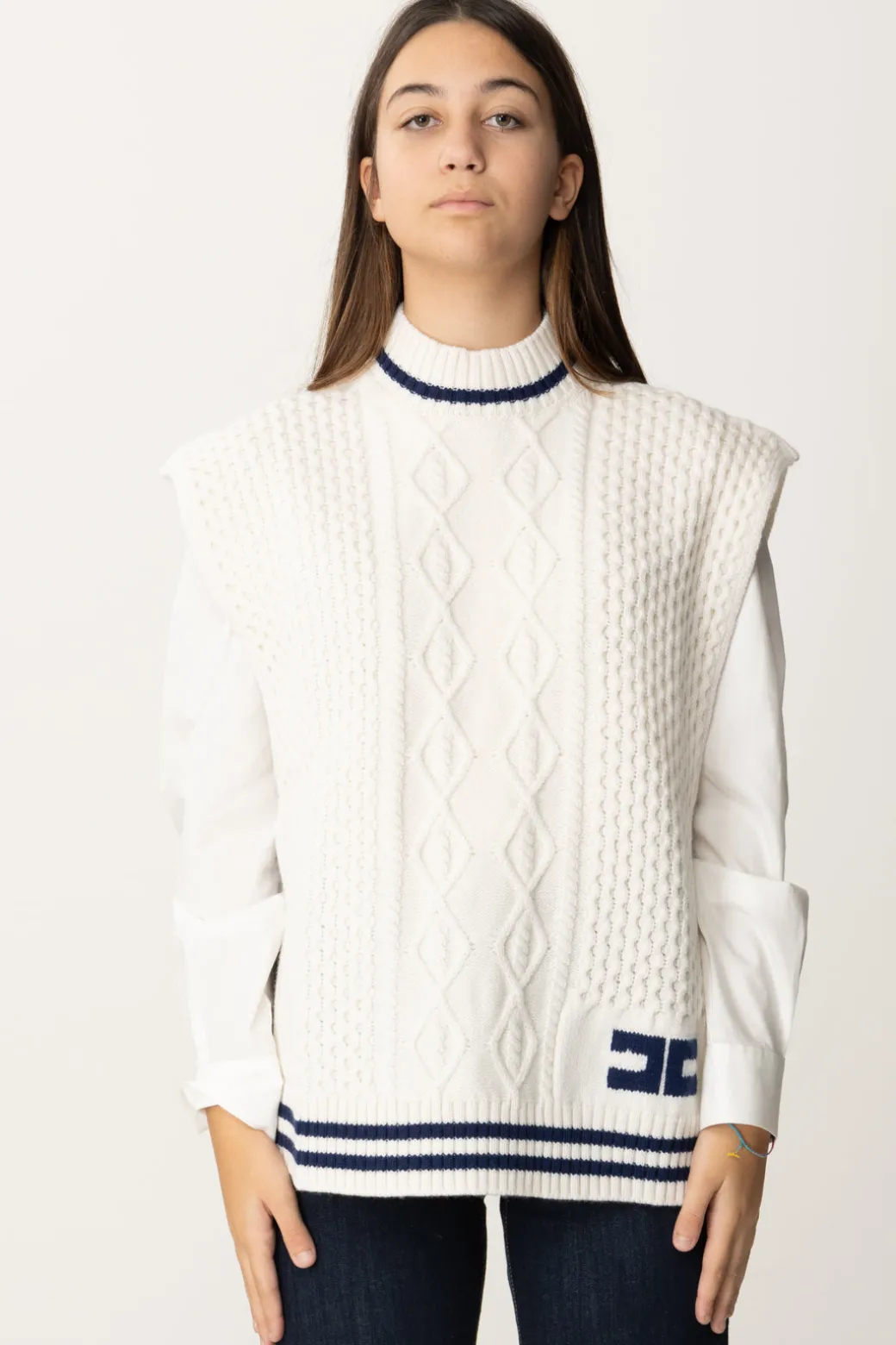 Elisabetta Franchi Bambina Mantella Tricot Smanicata con Logo