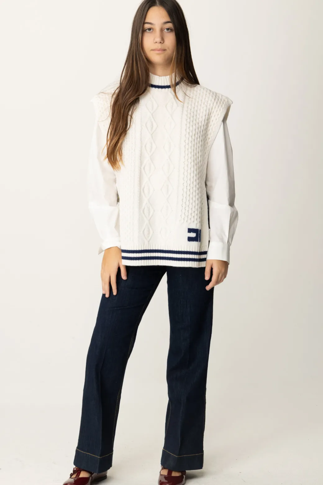Elisabetta Franchi Bambina Mantella Tricot Smanicata con Logo