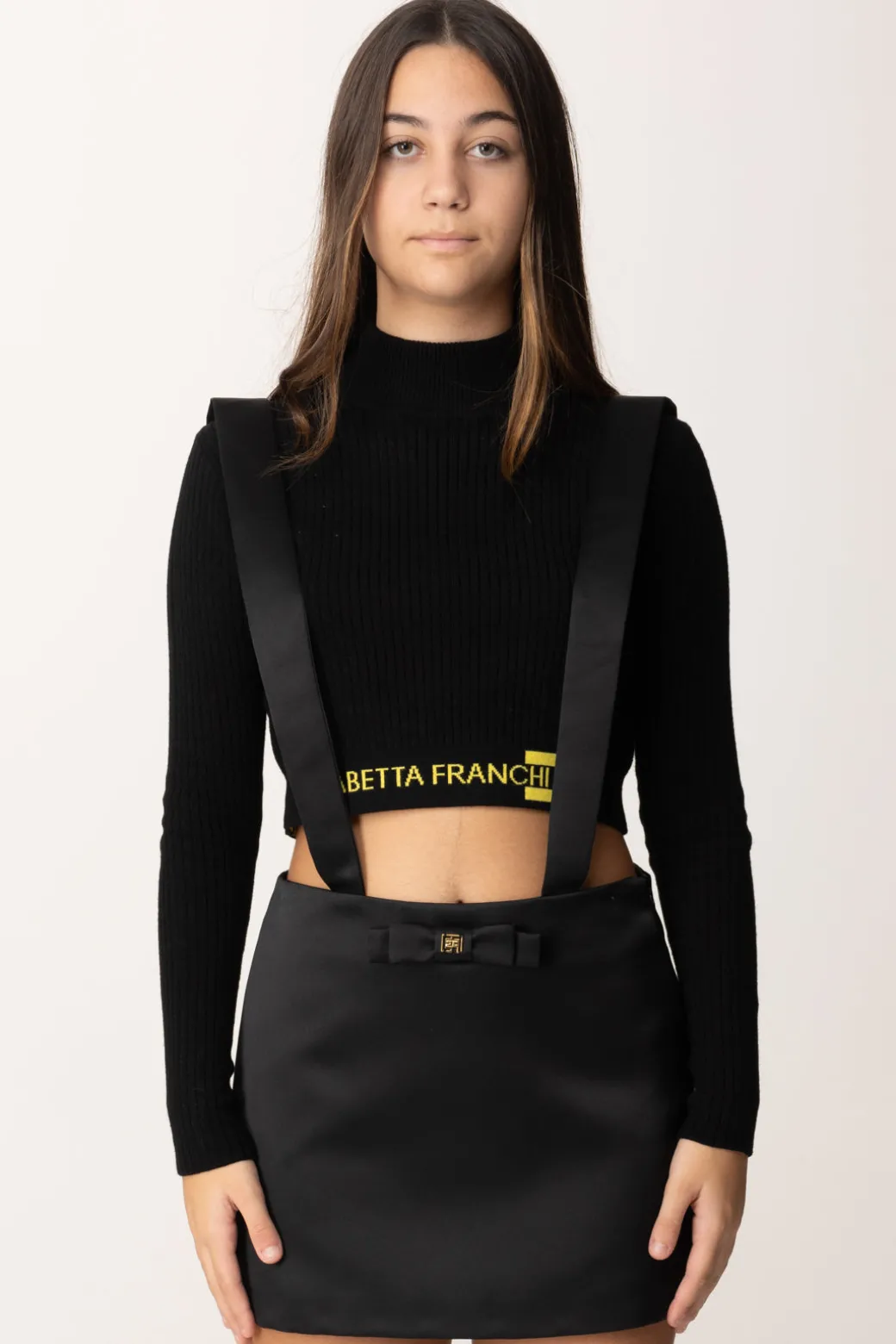 Elisabetta Franchi Bambina Minigonna con Bretelle e Fiocco