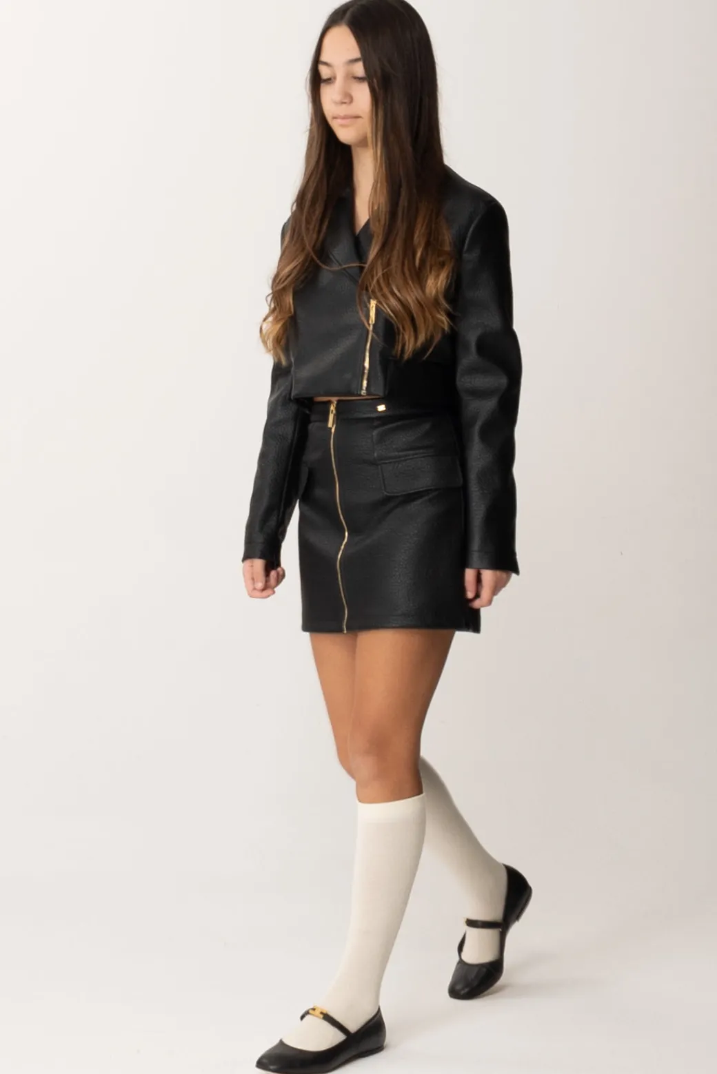 Elisabetta Franchi Bambina Minigonna Full Zip In Ecopelle