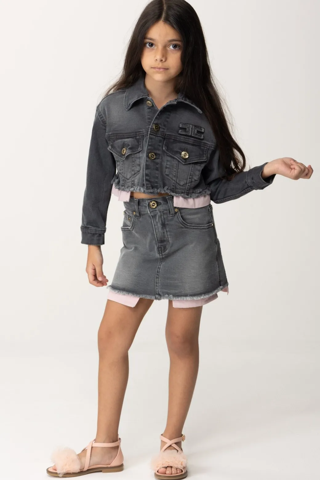 Elisabetta Franchi Bambina Minigonna In Jeans con Taglio a Vivo