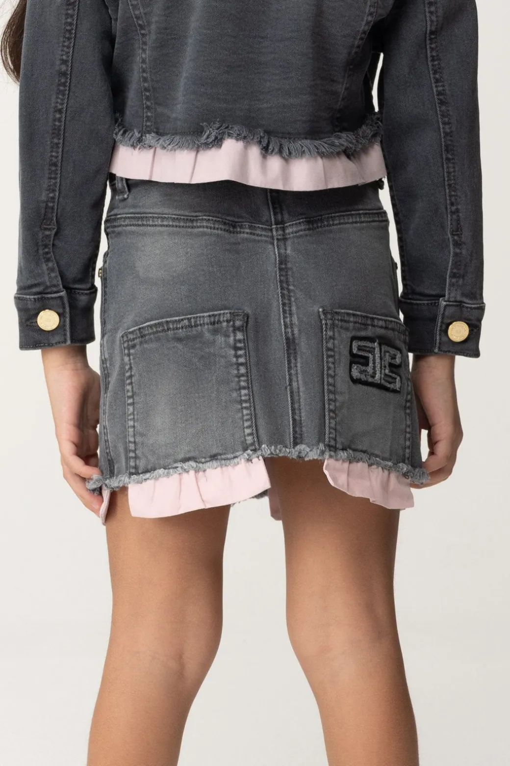 Elisabetta Franchi Bambina Minigonna In Jeans con Taglio a Vivo