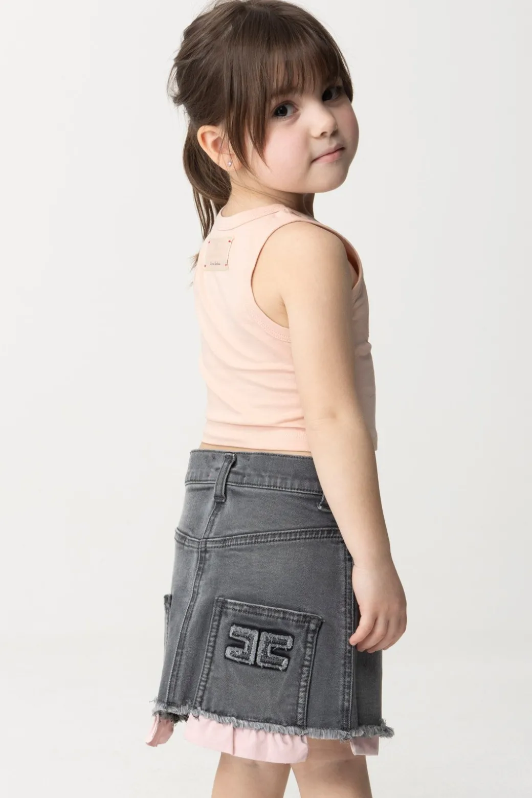 Elisabetta Franchi Bambina Minigonna In Jeans con Taglio a Vivo
