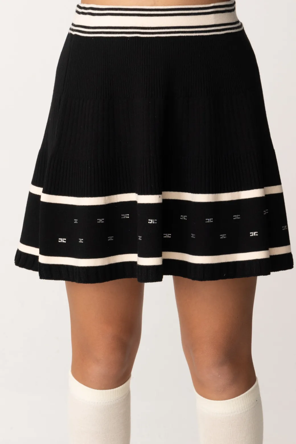 Elisabetta Franchi Bambina Minigonna In Maglia con Applicazione Strass