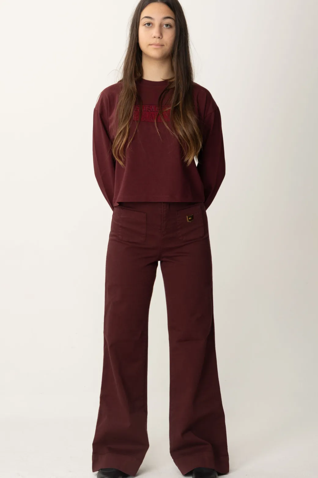 Elisabetta Franchi Bambina Pantalone Gamba Dritta con Placca Logo