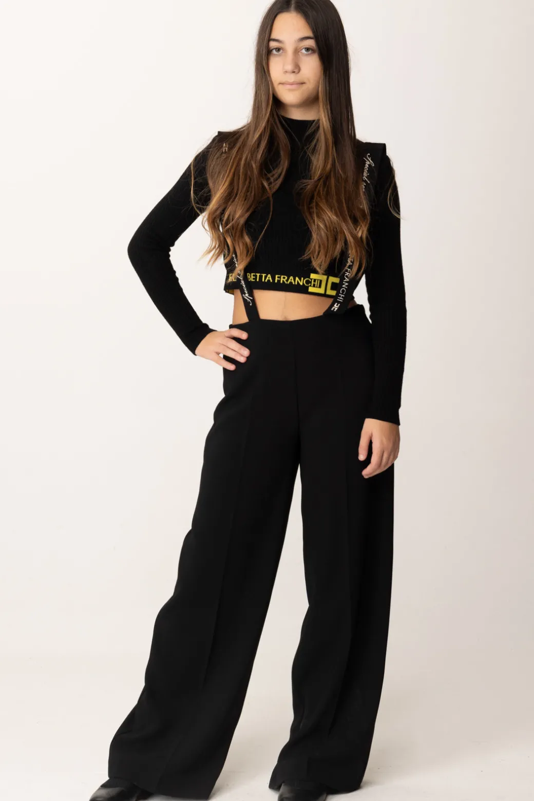Elisabetta Franchi Bambina Pantaloni In Crepe con Bretelle Logate