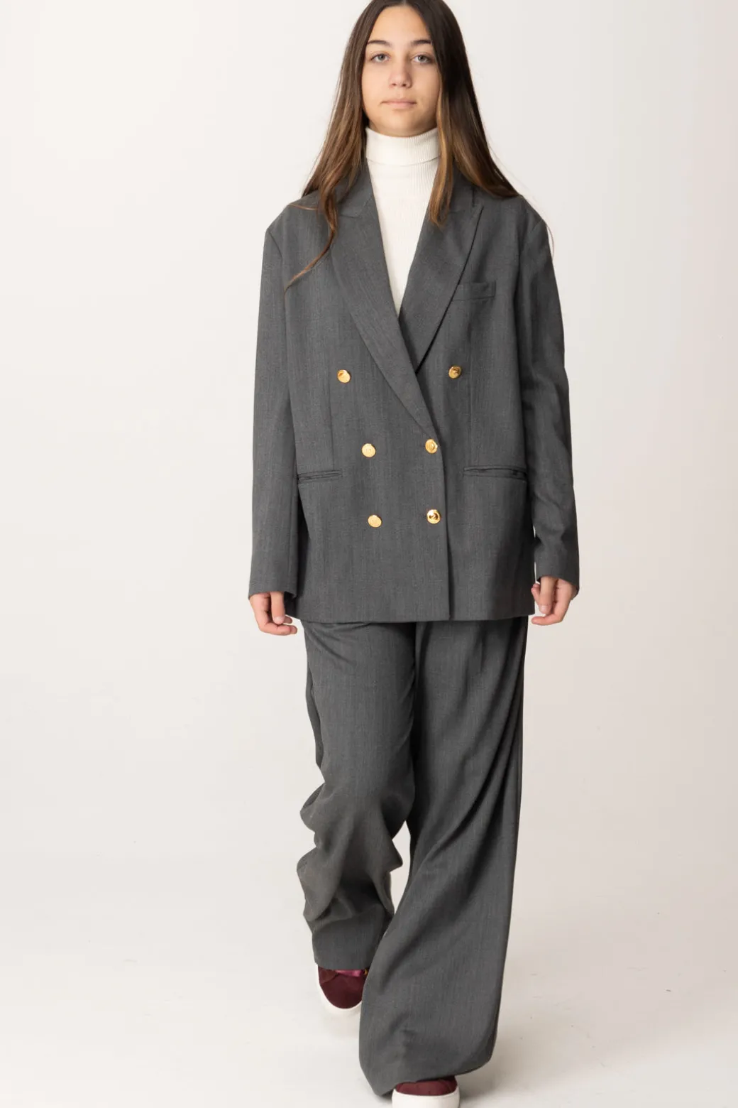 Elisabetta Franchi Bambina Pantaloni In Lana Wide Leg con Pinces