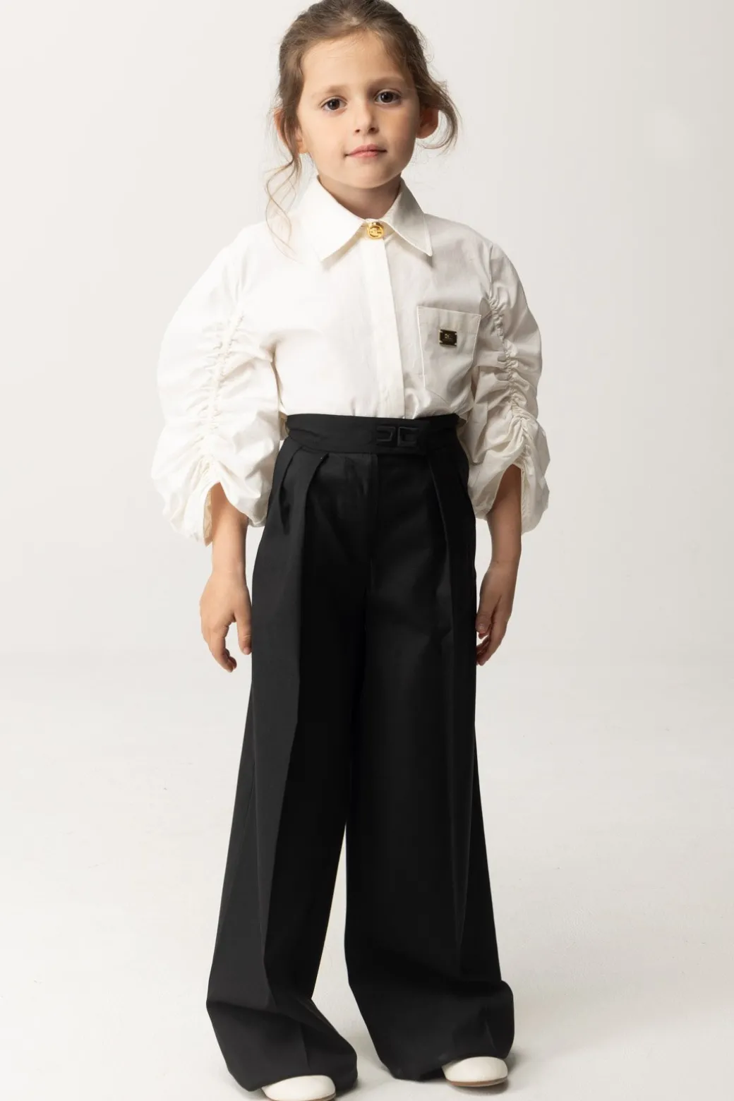 Elisabetta Franchi Bambina Pantaloni Palazzo In Fresco Lana