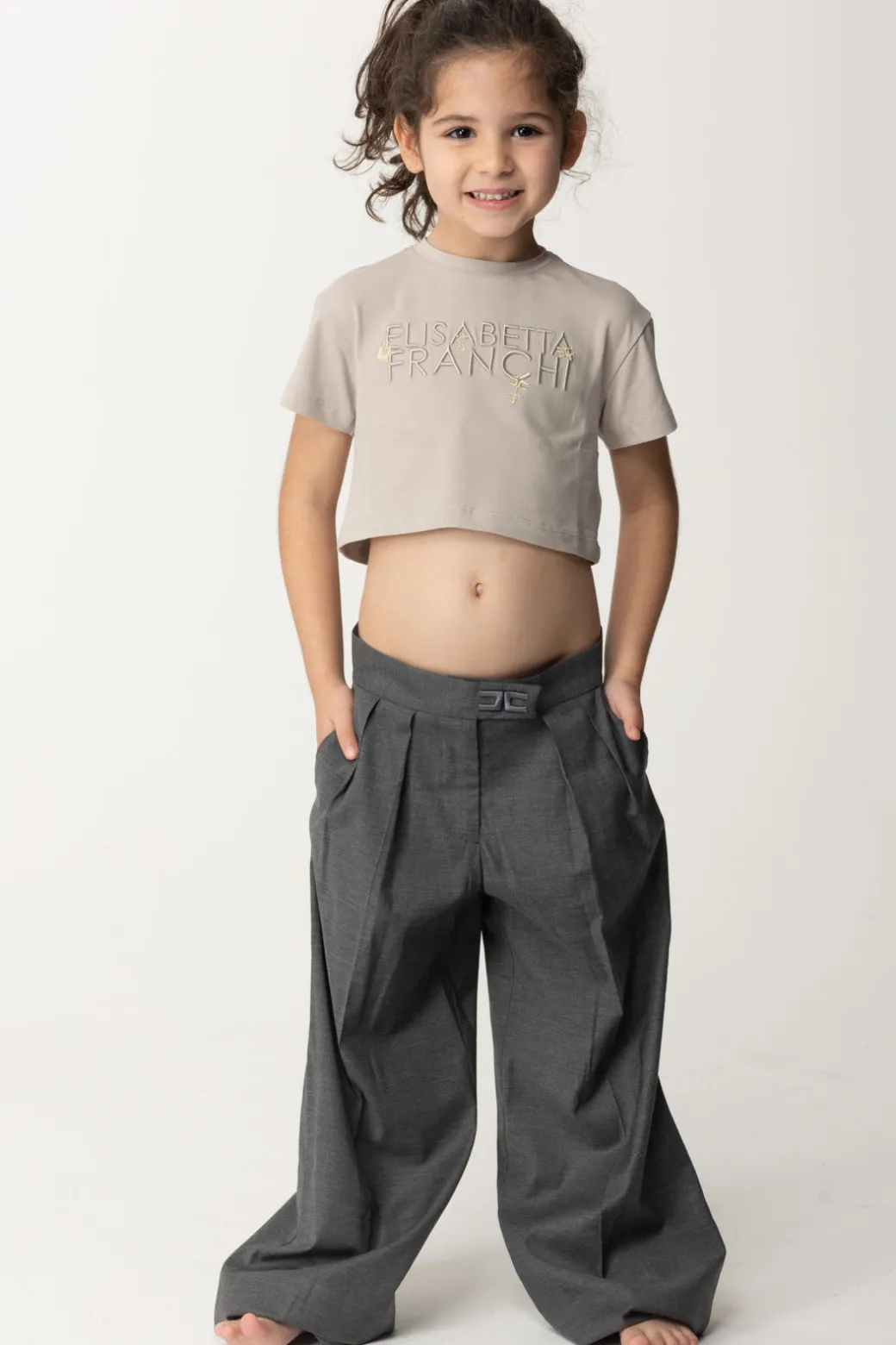 Elisabetta Franchi Bambina Pantaloni Palazzo In Fresco Lana