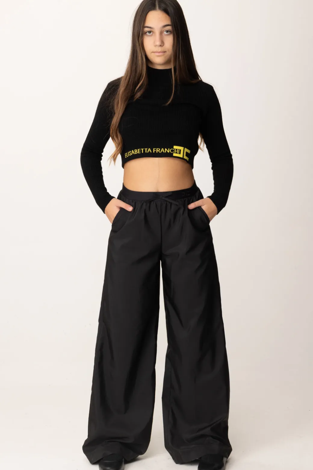 Elisabetta Franchi Bambina Pantaloni Wide Leg In Vela con Fiocchetto