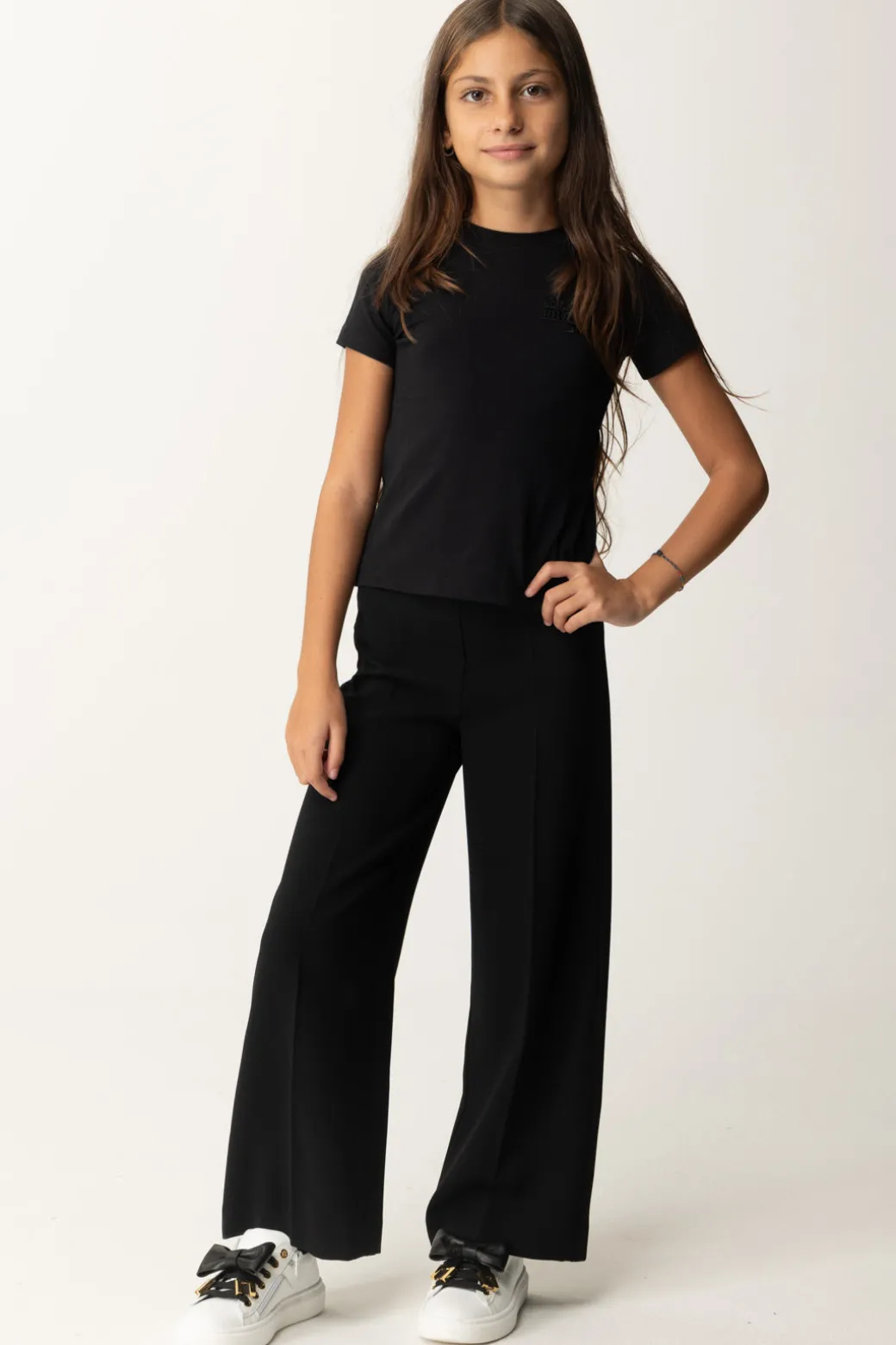 Elisabetta Franchi Bambina Pantaloni Wide-leg In Crepe con Charm Logo