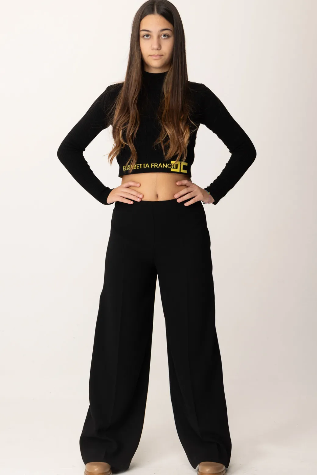 Elisabetta Franchi Bambina Pantaloni Wide-leg In Crepe con Charm Logo